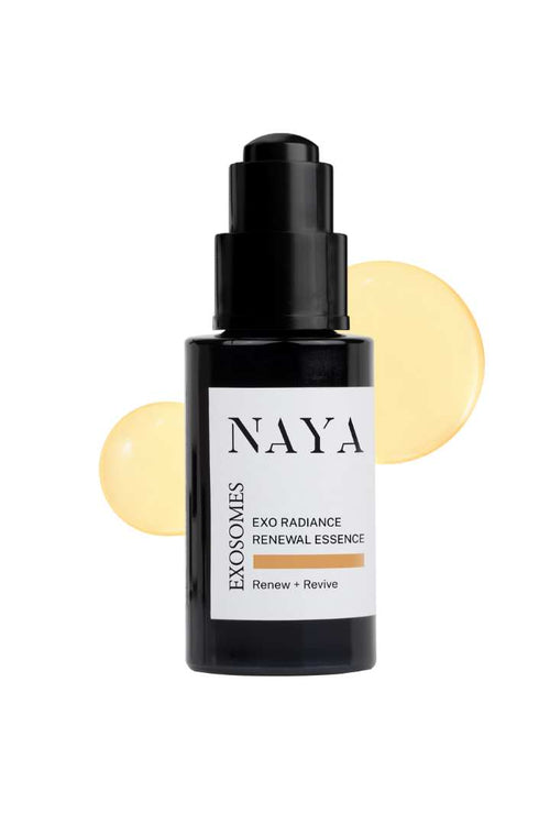 Naya Exo Radiance Renewal Essence bottle with a white label on a white background