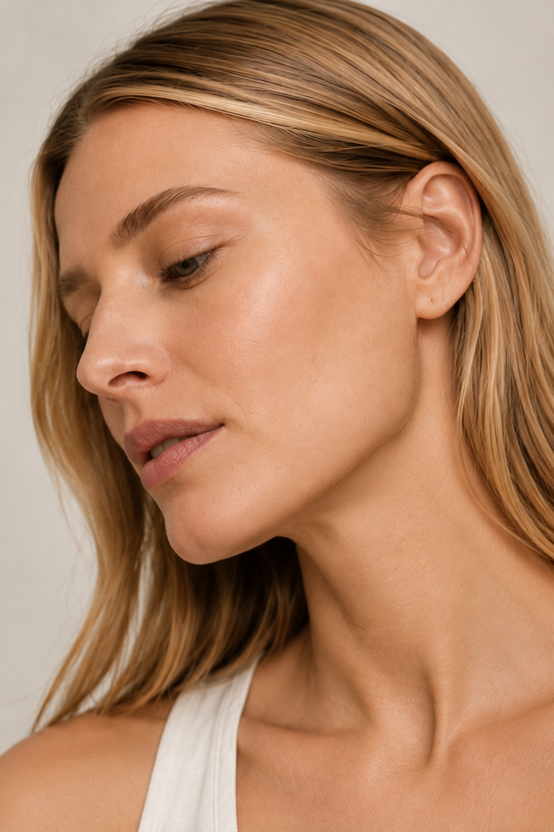NAYA model in side profile for RESET skin state.