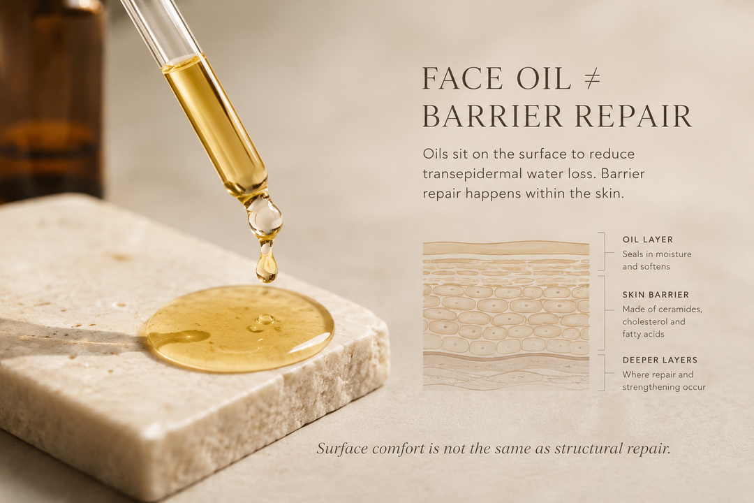 Editorial skincare image for “Will a Face Oil Repair Your Skin Barrier? Not Quite”.