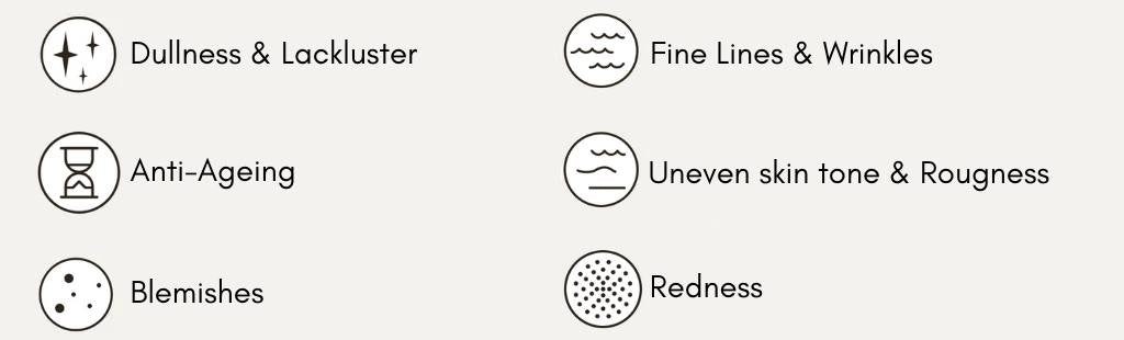 skin concern symbols and words addressed by Hydration Mask in English