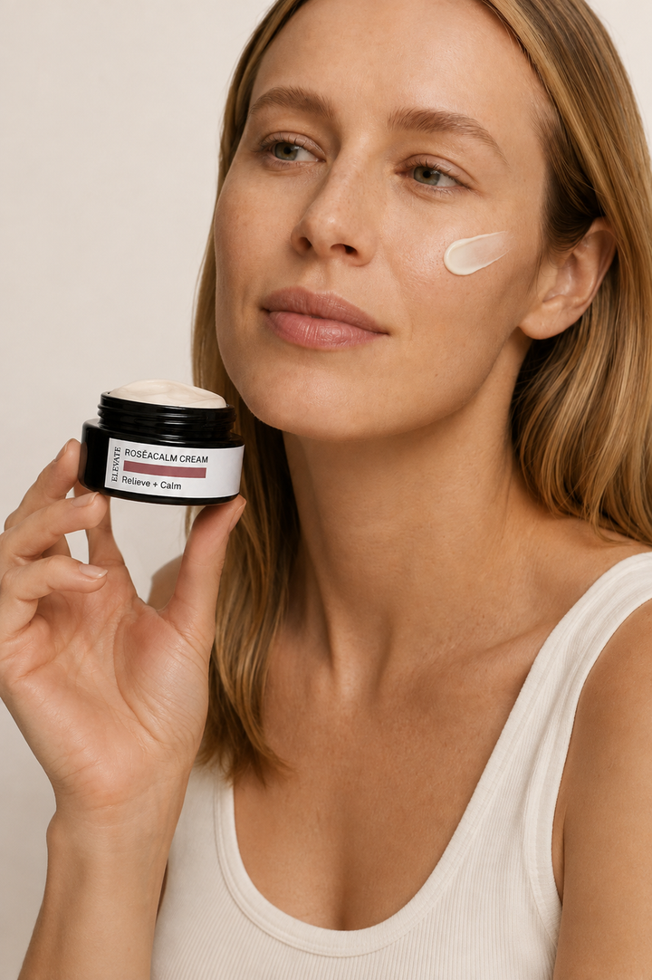 Woman using NAYA RoseāCalm Cream.